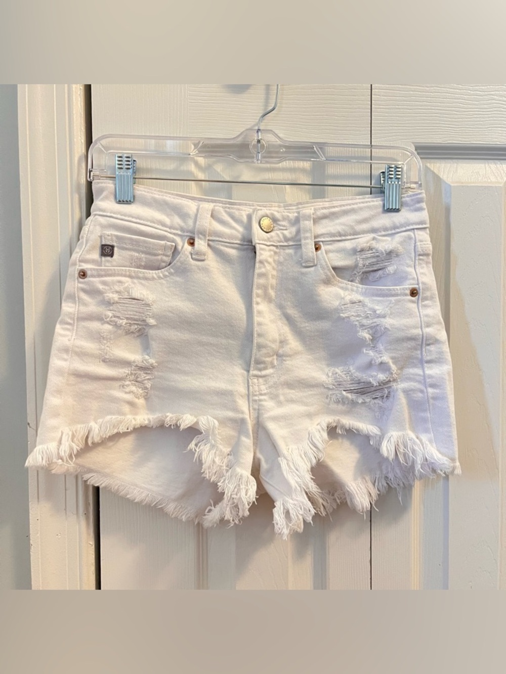Just USA White Distressed Frayed Hem Denim Shorts